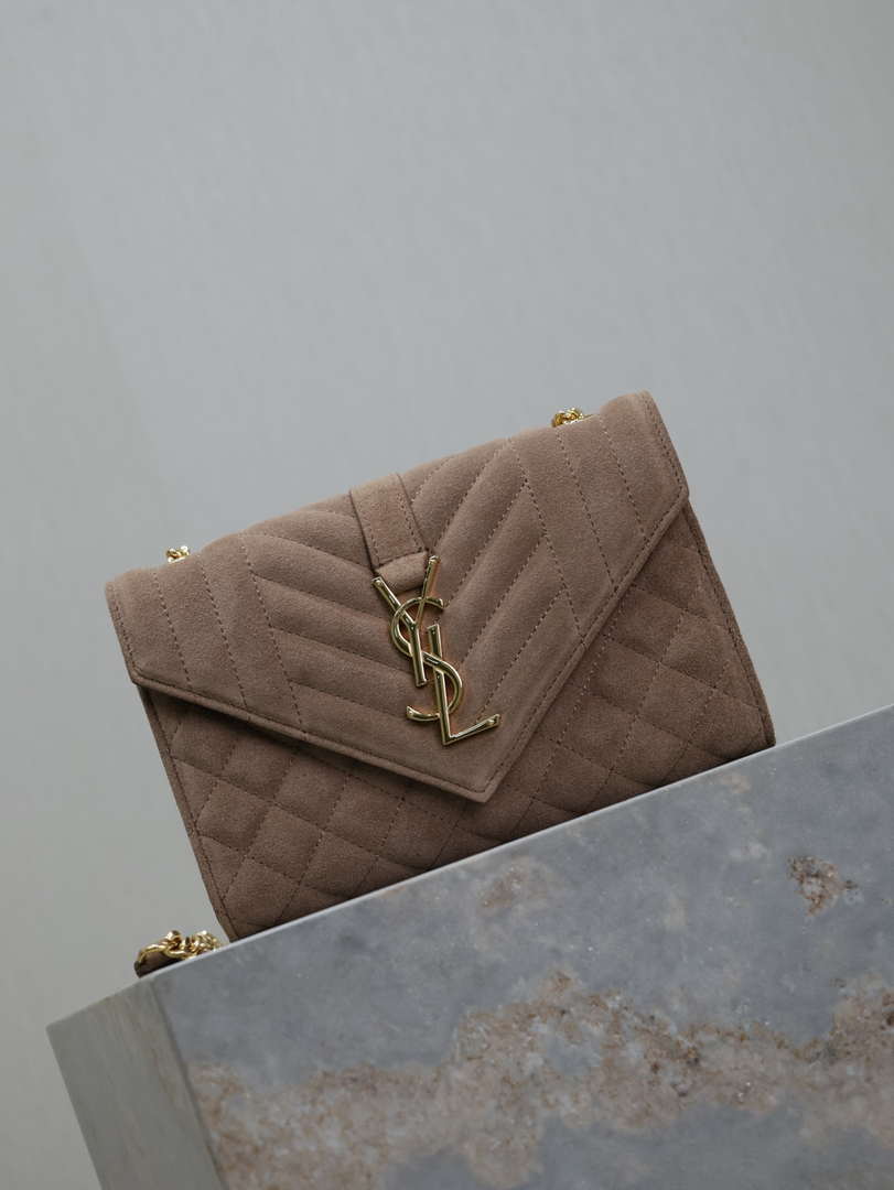 YSL 600195 Envelope Small In Quilted  Pink Suede Leather
