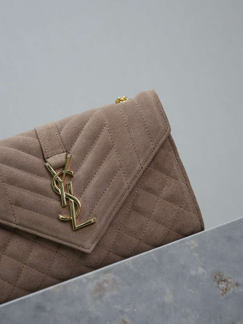 YSL 600195 Envelope Small In Quilted  Pink Suede Leather