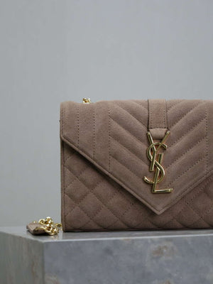 YSL 600195 Envelope Small In Quilted  Pink Suede Leather - Default Title - View 4