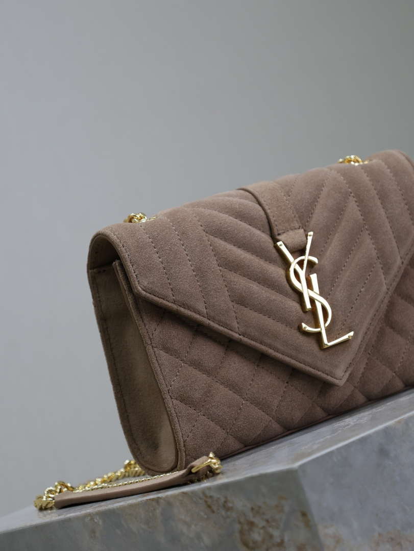 YSL 600195 Envelope Small In Quilted  Pink Suede Leather
