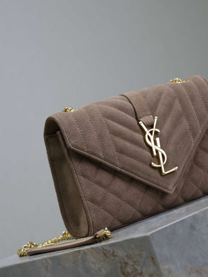 YSL 600195 Envelope Small In Quilted  Pink Suede Leather - Default Title - View 5