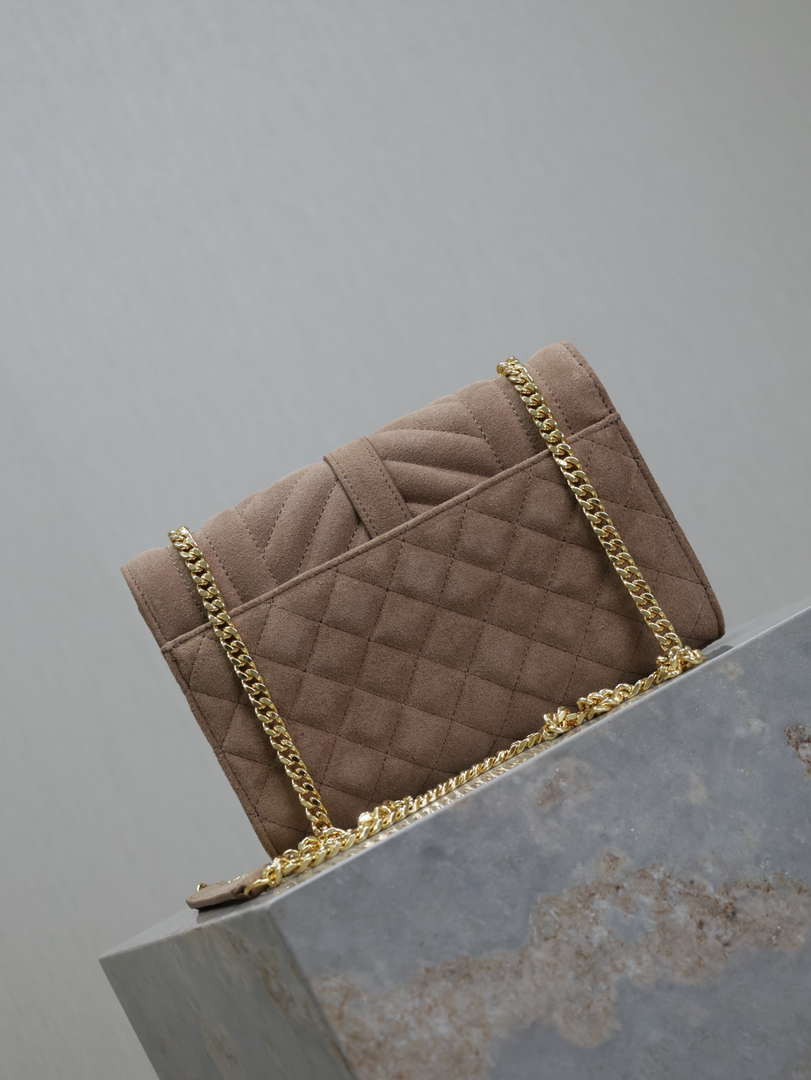 YSL 600195 Envelope Small In Quilted  Pink Suede Leather