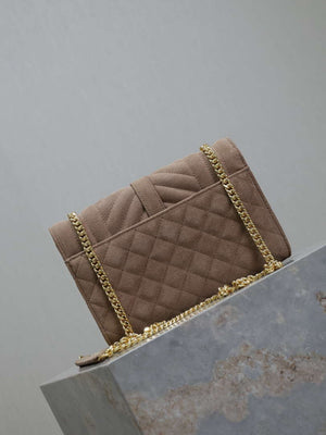 YSL 600195 Envelope Small In Quilted  Pink Suede Leather - Default Title - View 6