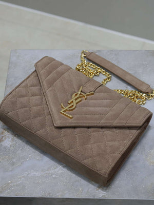 YSL 600195 Envelope Small In Quilted  Pink Suede Leather - Default Title - View 7