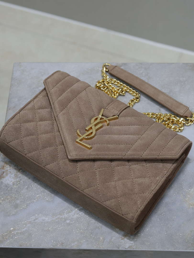 YSL 600195 Envelope Small In Quilted  Pink Suede Leather