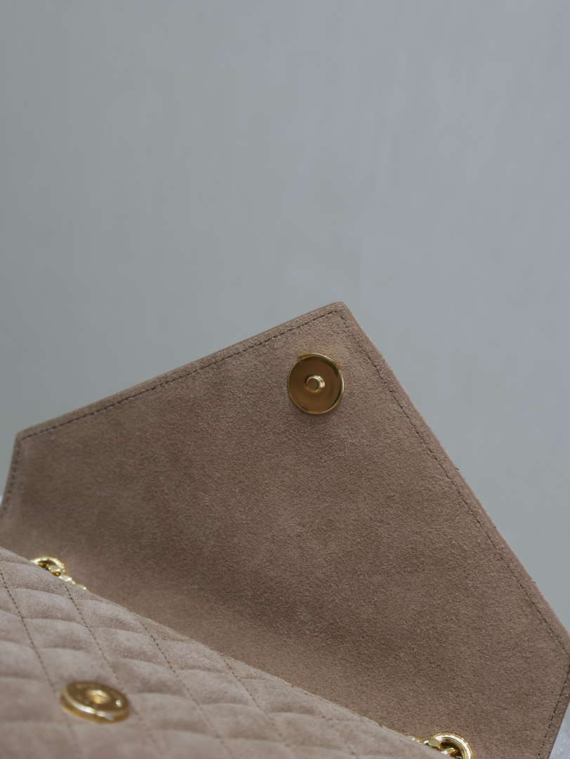 YSL 600195 Envelope Small In Quilted  Pink Suede Leather
