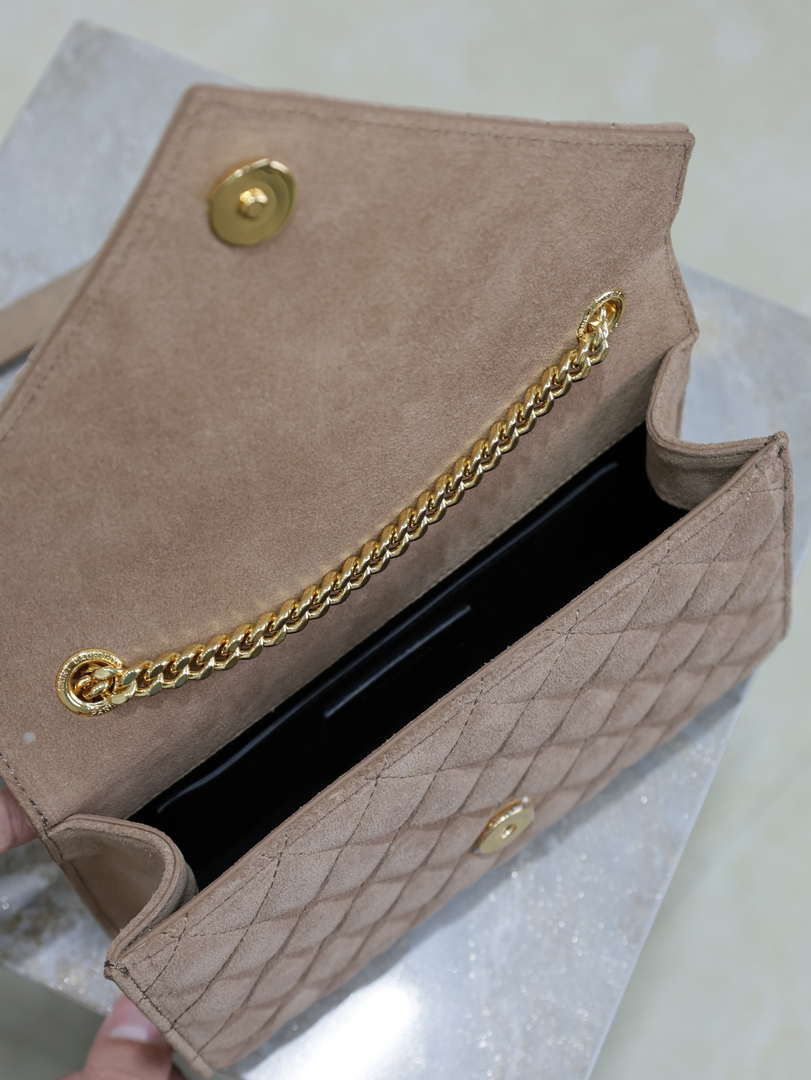 YSL 600195 Envelope Small In Quilted  Pink Suede Leather