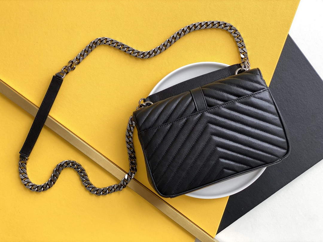 YSL 600279 College Medium In Matelass¨¦ Leather Black with Silver