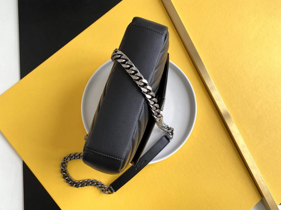 YSL 600279 College Medium In Matelass¨¦ Leather Black with Silver