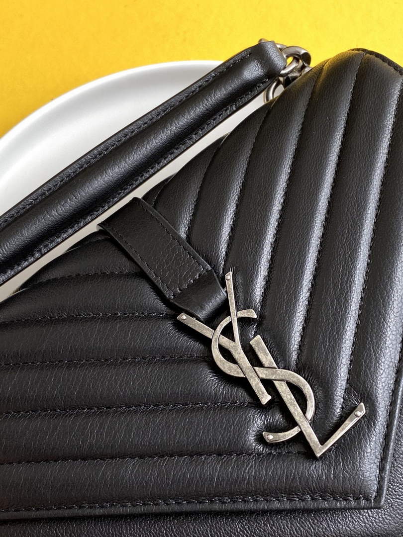 YSL 600279 College Medium In Matelass¨¦ Leather Black with Silver