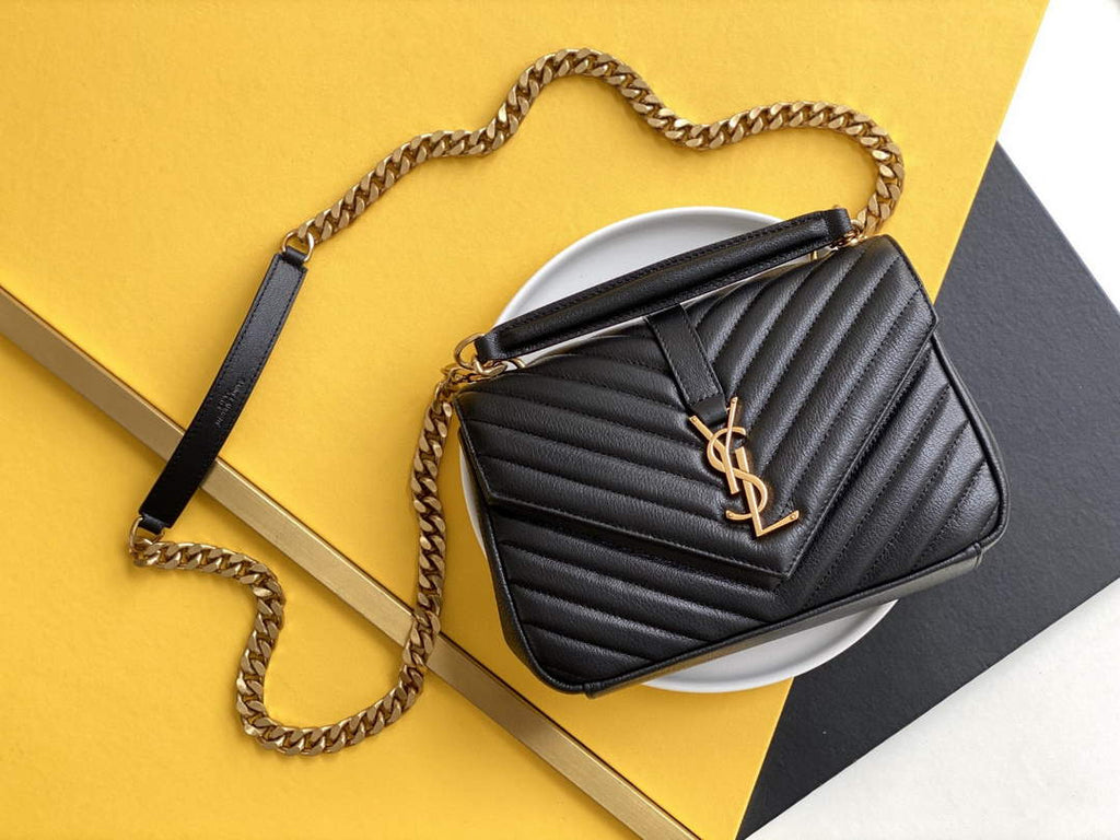 YSL 600279 College Medium In Matelass¨¦ Leather Black with Gold