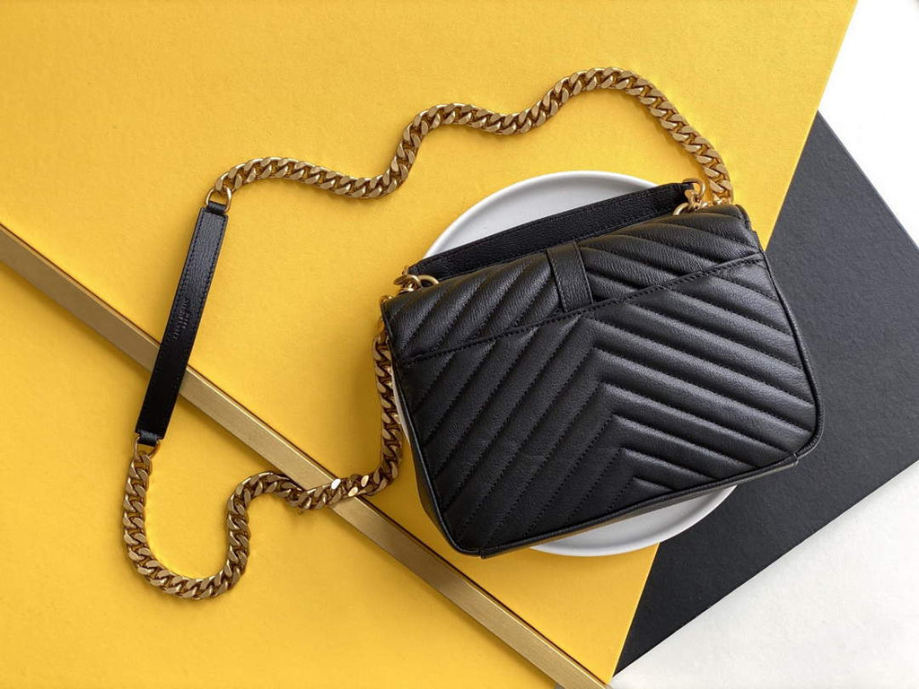 YSL 600279 College Medium In Matelass¨¦ Leather Black with Gold