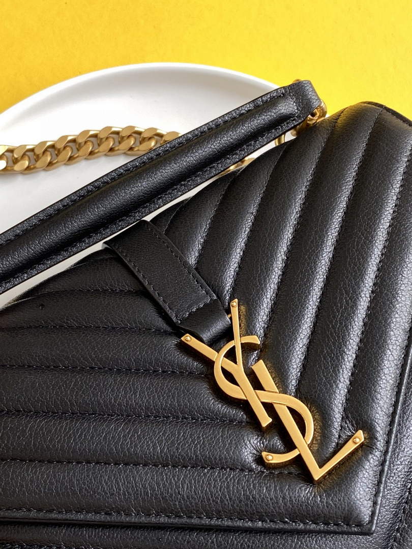 YSL 600279 College Medium In Matelass¨¦ Leather Black with Gold