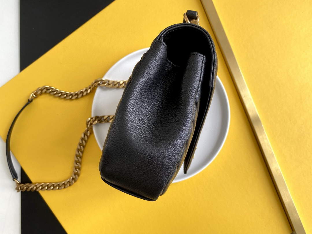 YSL 600279 College Medium In Matelass¨¦ Leather Black with Gold