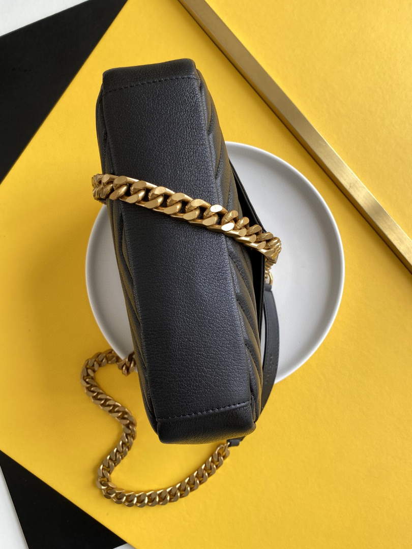 YSL 600279 College Medium In Matelass¨¦ Leather Black with Gold