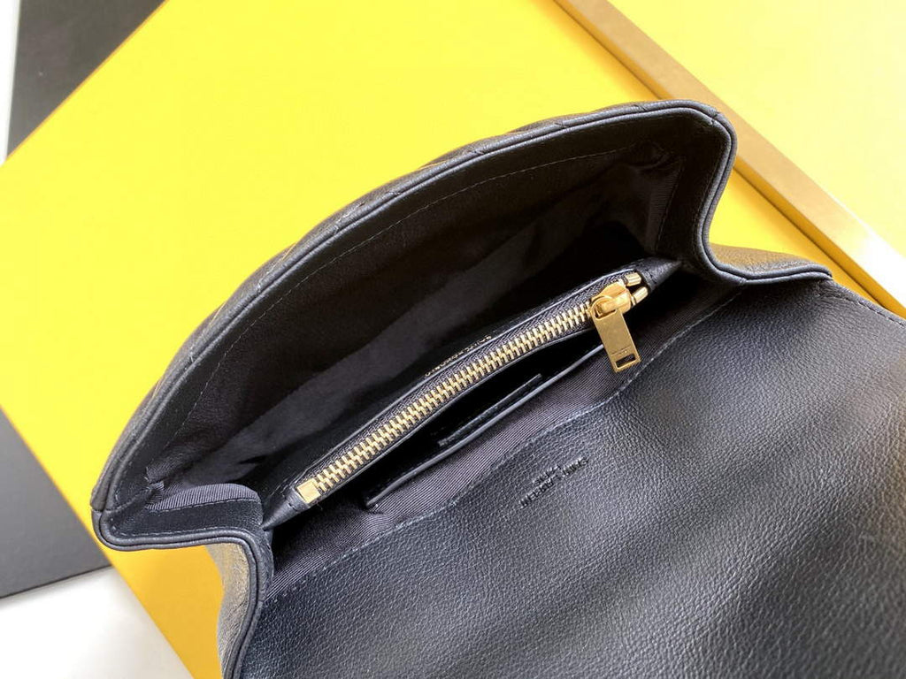 YSL 600279 College Medium In Matelass¨¦ Leather Black with Gold
