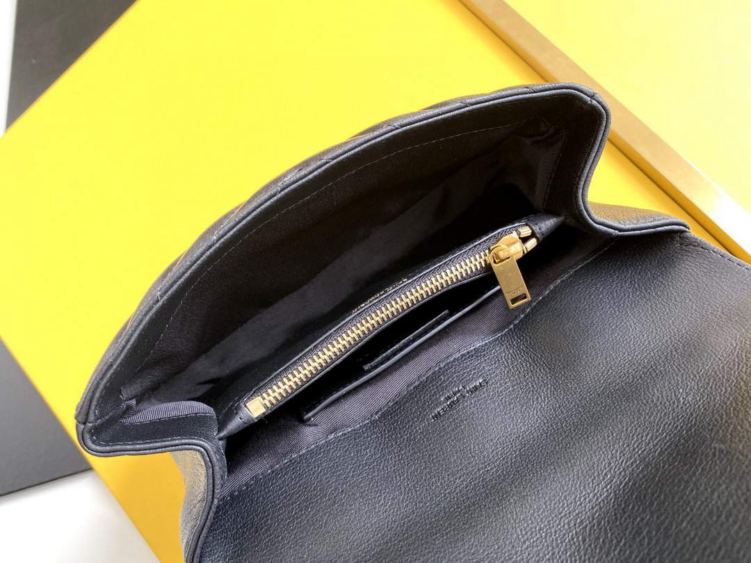 YSL 600279 College Medium In Matelass¨¦ Leather Black with Gold