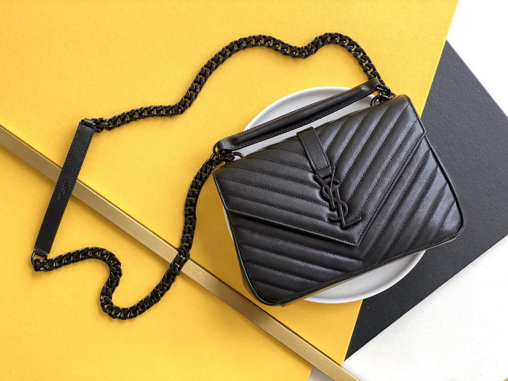 YSL 600279 College Medium In Matelass¨¦ Leather Black with Black