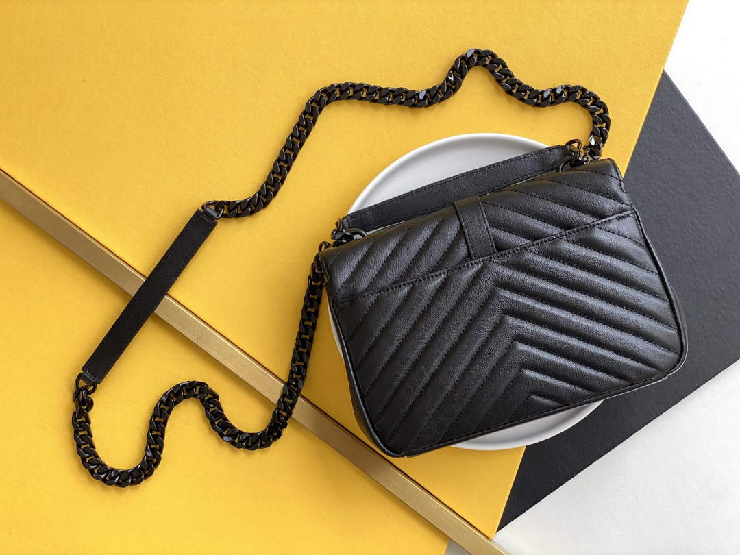 YSL 600279 College Medium In Matelass¨¦ Leather Black with Black