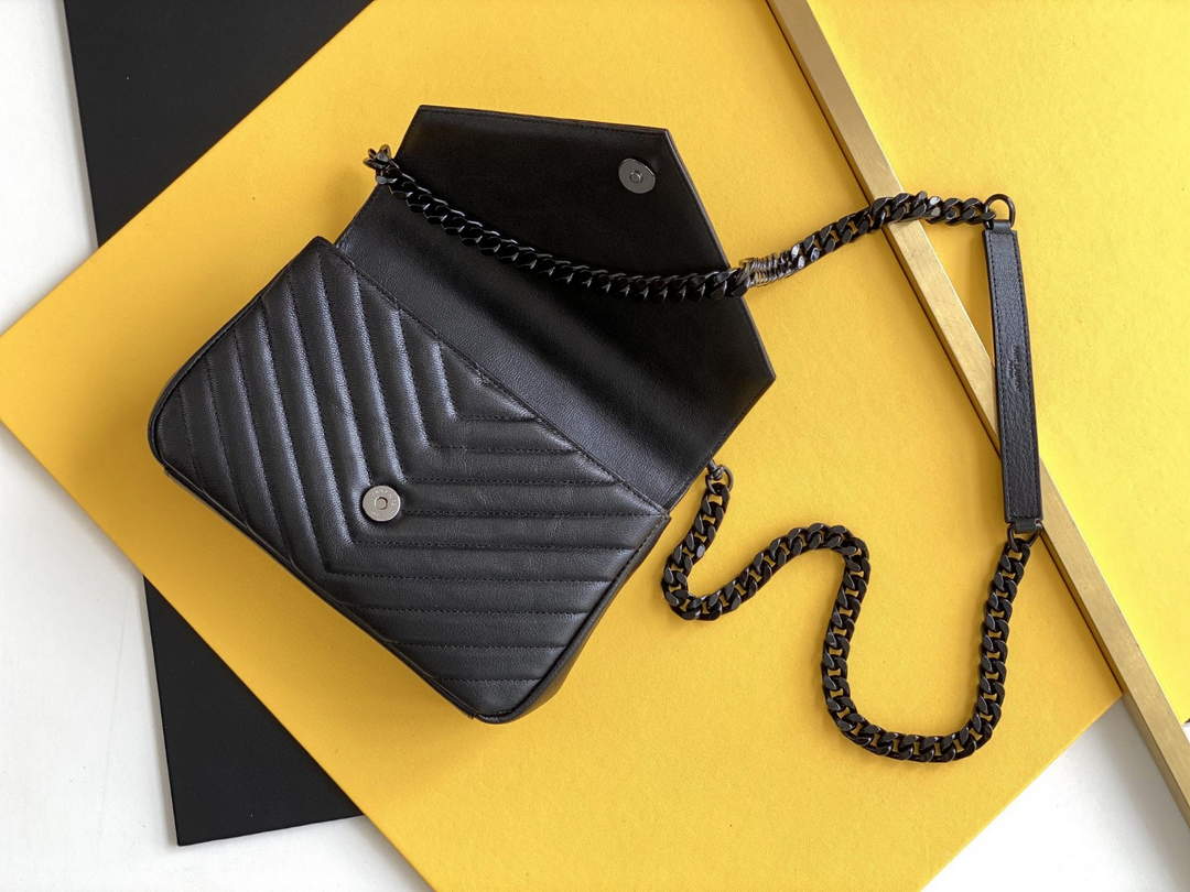 YSL 600279 College Medium In Matelass¨¦ Leather Black with Black
