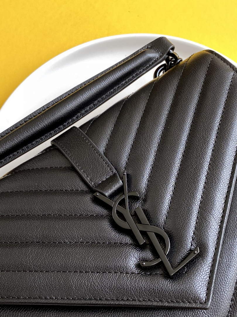 YSL 600279 College Medium In Matelass¨¦ Leather Black with Black