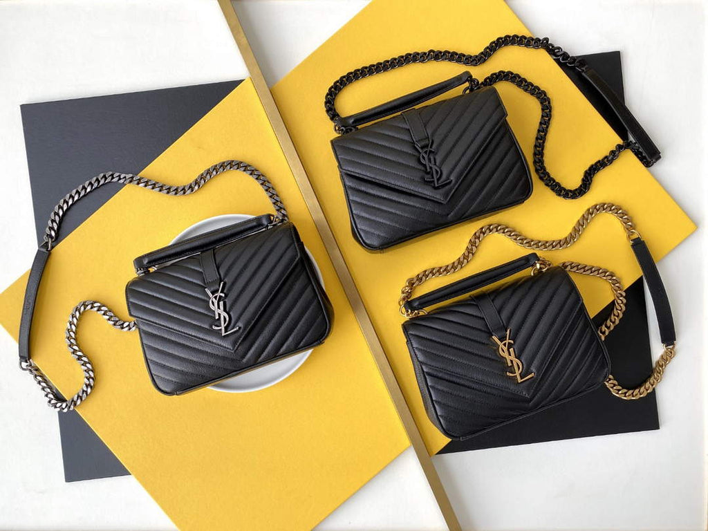 YSL 600279 College Medium In Matelass¨¦ Leather Black with Gold