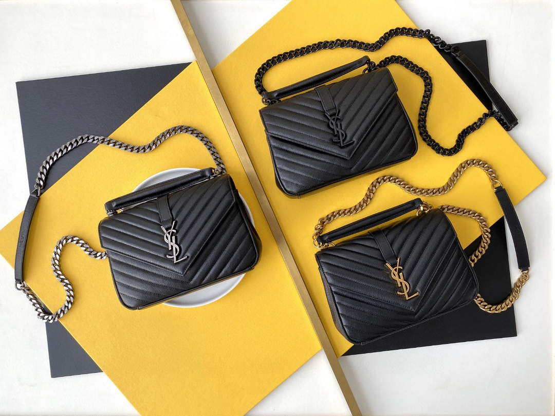 YSL 600279 College Medium In Matelass¨¦ Leather Black with Black