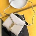 YSL 602716 Cassandra Mini Top Handle Bag In Grain De Poudre Embossed Leather White