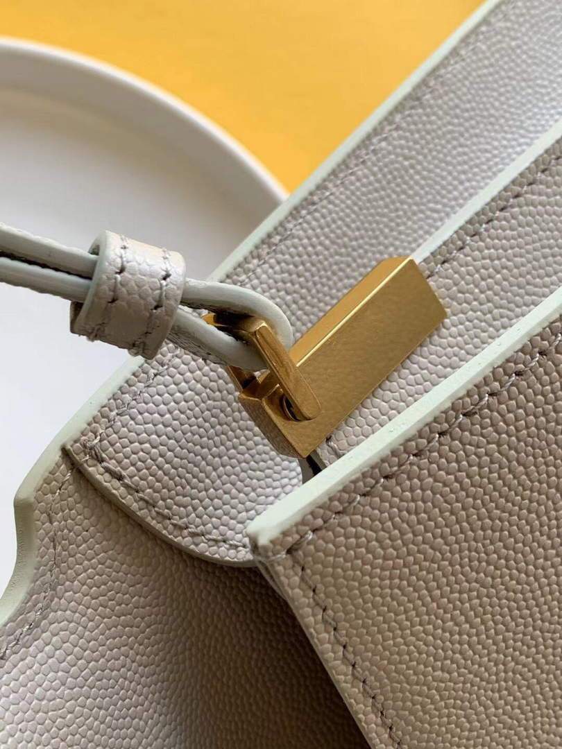 YSL 602716 Cassandra Mini Top Handle Bag In Grain De Poudre Embossed Leather White