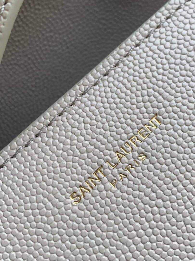 YSL 602716 Cassandra Mini Top Handle Bag In Grain De Poudre Embossed Leather White