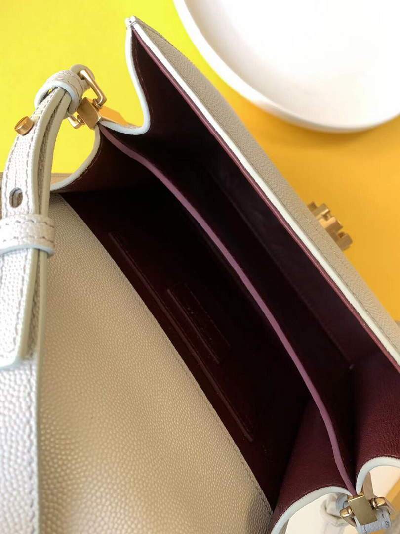 YSL 602716 Cassandra Mini Top Handle Bag In Grain De Poudre Embossed Leather White