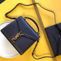 YSL 602716 Cassandra Mini Top Handle Bag In Grain De Poudre Embossed Leather Black