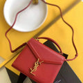 YSL 602716 Cassandra Mini Top Handle Bag In Grain De Poudre Embossed Leather Red
