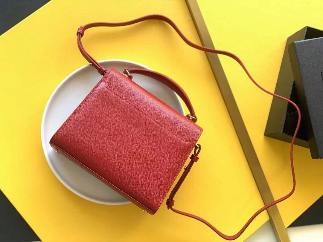 YSL 602716 Cassandra Mini Top Handle Bag In Grain De Poudre Embossed Leather Red