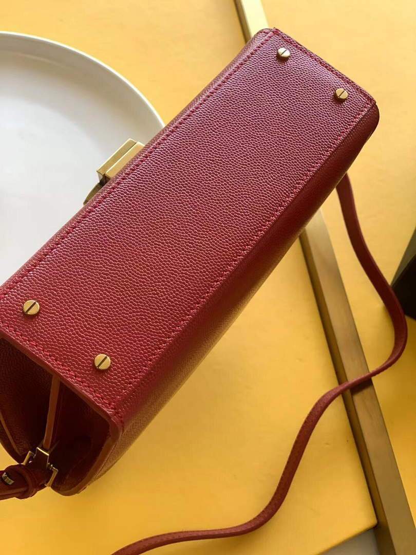 YSL 602716 Cassandra Mini Top Handle Bag In Grain De Poudre Embossed Leather Red