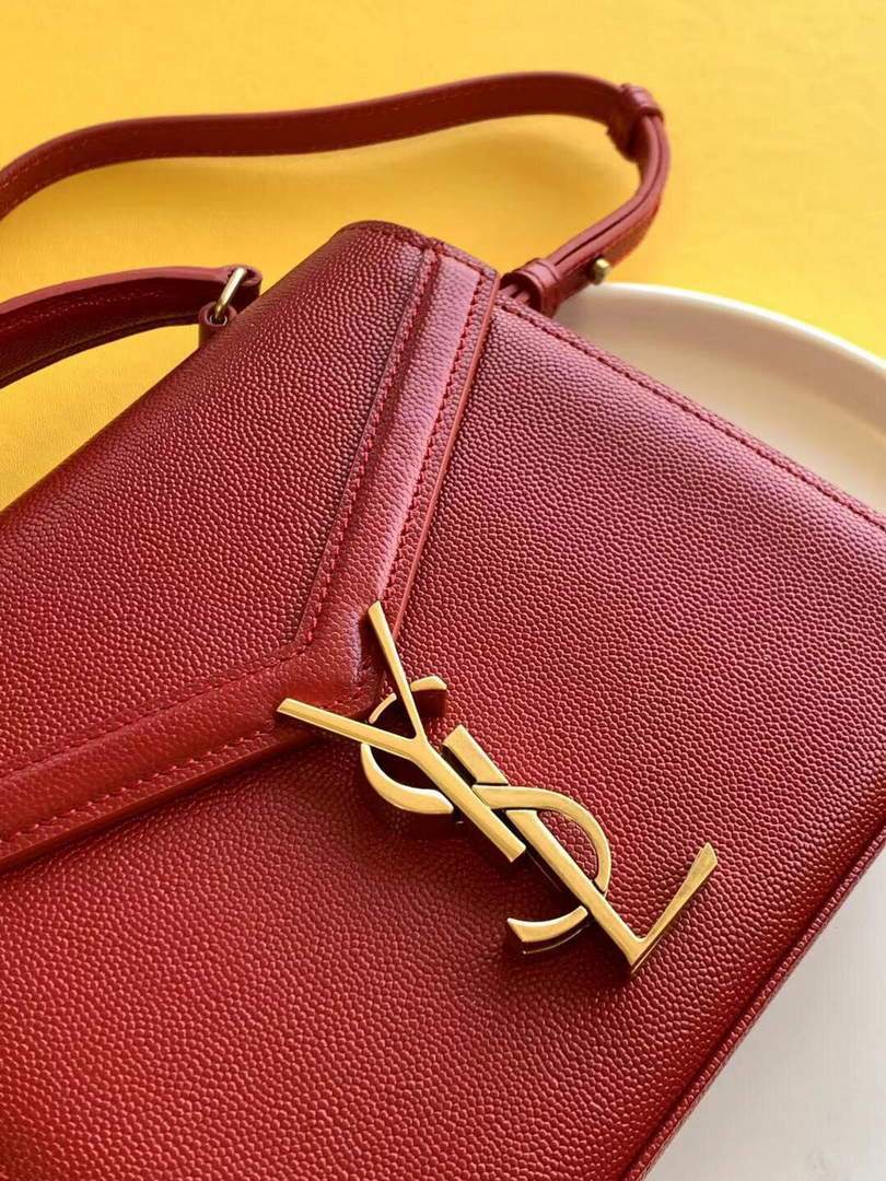 YSL 602716 Cassandra Mini Top Handle Bag In Grain De Poudre Embossed Leather Red