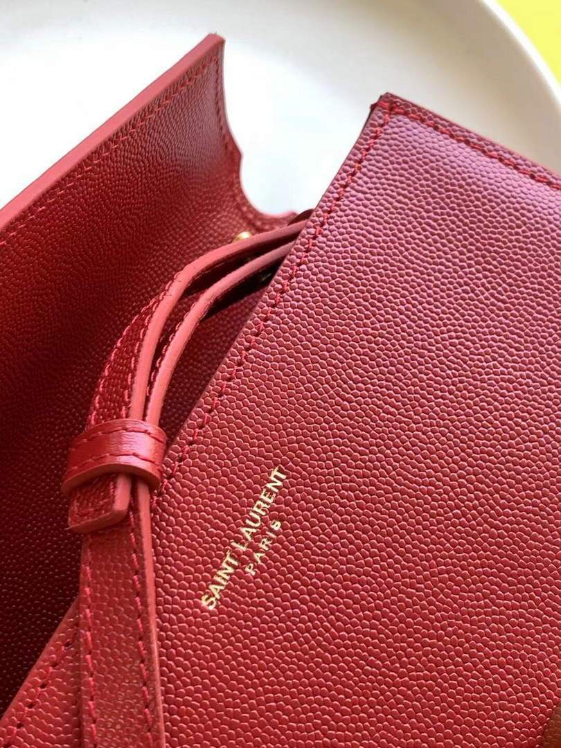 YSL 602716 Cassandra Mini Top Handle Bag In Grain De Poudre Embossed Leather Red