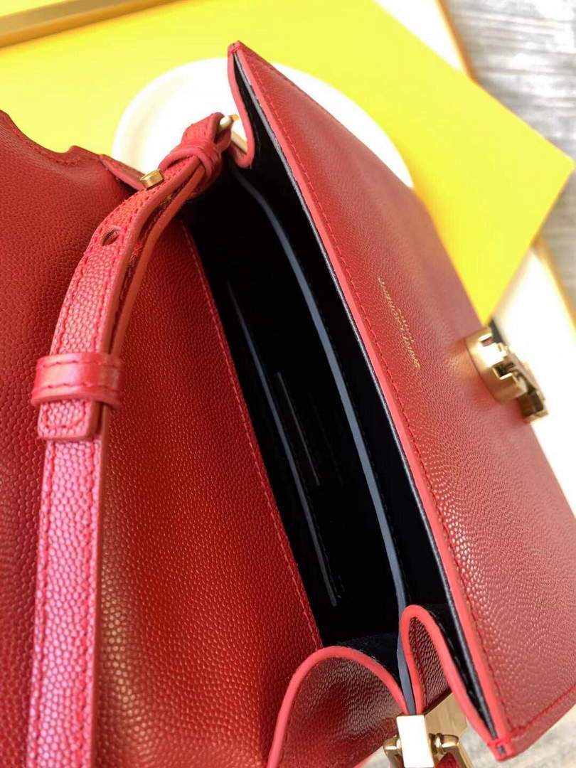 YSL 602716 Cassandra Mini Top Handle Bag In Grain De Poudre Embossed Leather Red