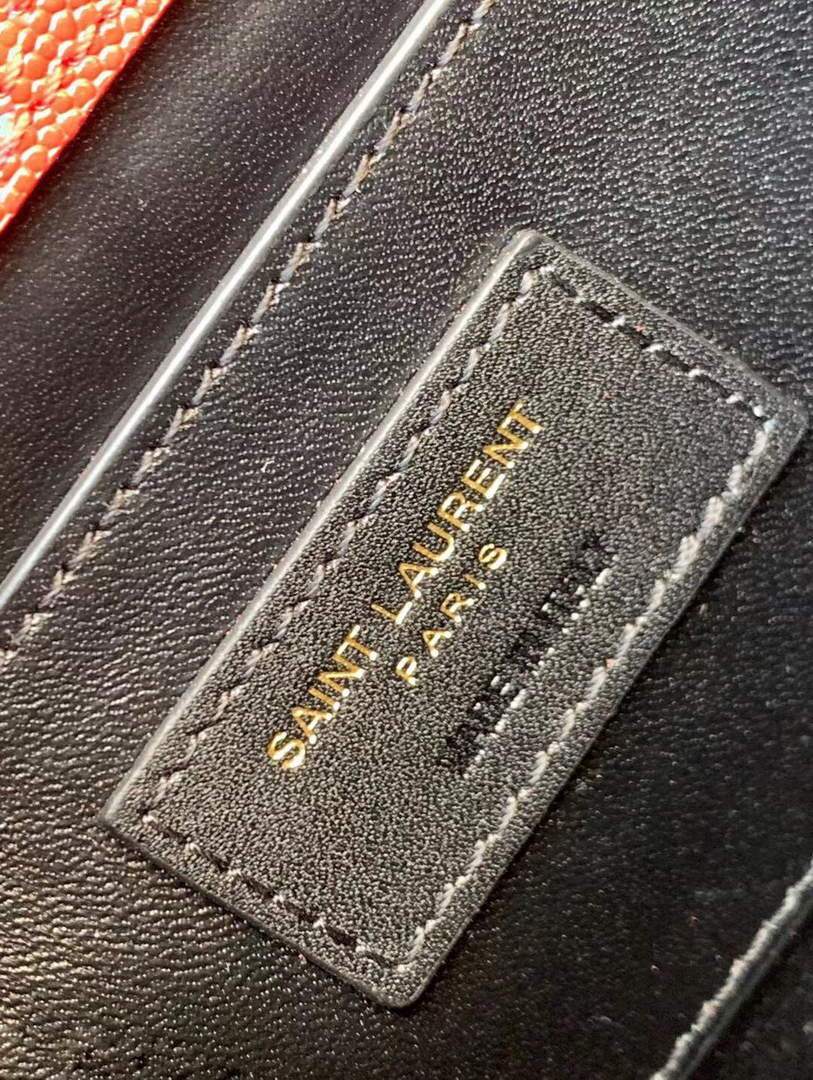 YSL 602716 Cassandra Mini Top Handle Bag In Grain De Poudre Embossed Leather Red