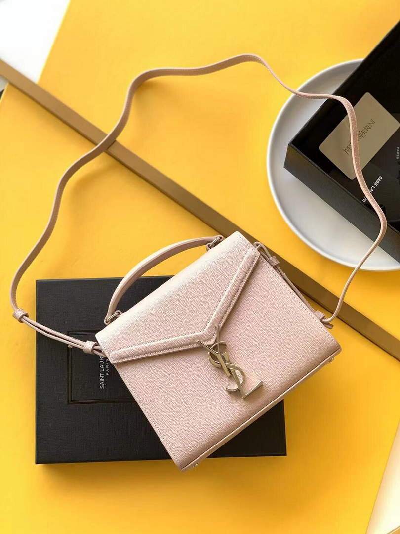 YSL 602716 Cassandra Mini Top Handle Bag In Grain De Poudre Embossed Leather Pink