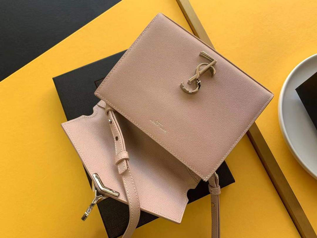 YSL 602716 Cassandra Mini Top Handle Bag In Grain De Poudre Embossed Leather Pink