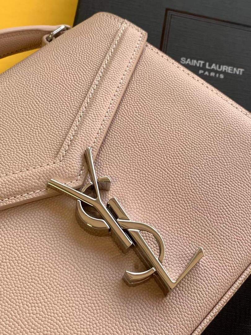 YSL 602716 Cassandra Mini Top Handle Bag In Grain De Poudre Embossed Leather Pink