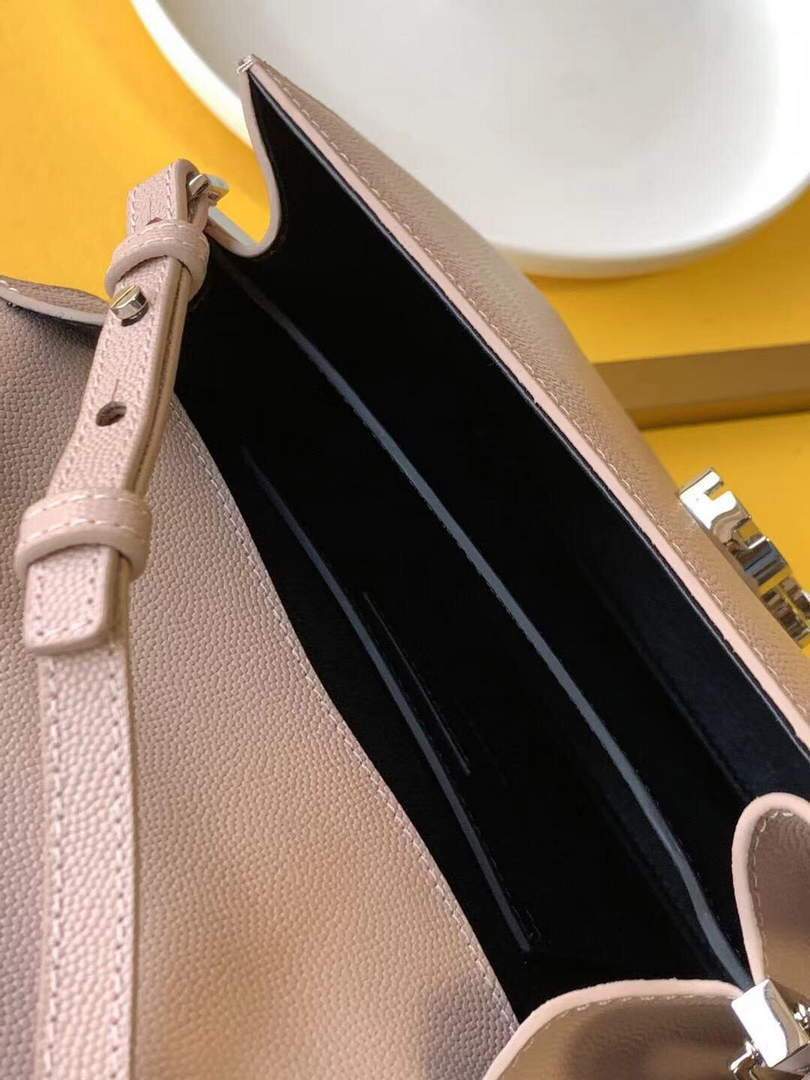 YSL 602716 Cassandra Mini Top Handle Bag In Grain De Poudre Embossed Leather Pink