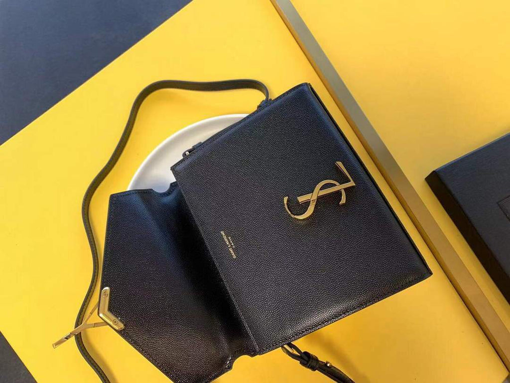 YSL 602716 Cassandra Mini Top Handle Bag In Grain De Poudre Embossed Leather Black