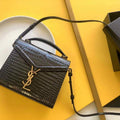 YSL 602716 Crocodile Embossed Shiny Leather Mini Bag Black