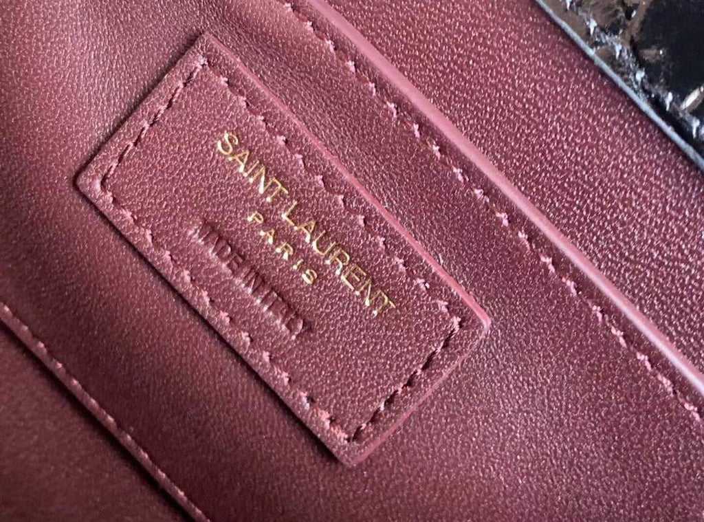 YSL 602716 Crocodile Embossed Shiny Leather Mini Bag Black