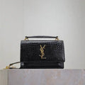 YSL 533026 Sunset chain wallet in Crocodile leather Black