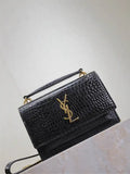 YSL 533026 Sunset chain wallet in Crocodile leather Black