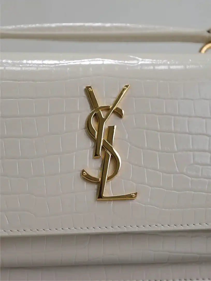 YSL 533026 Sunset chain wallet in Crocodile LEATHER White