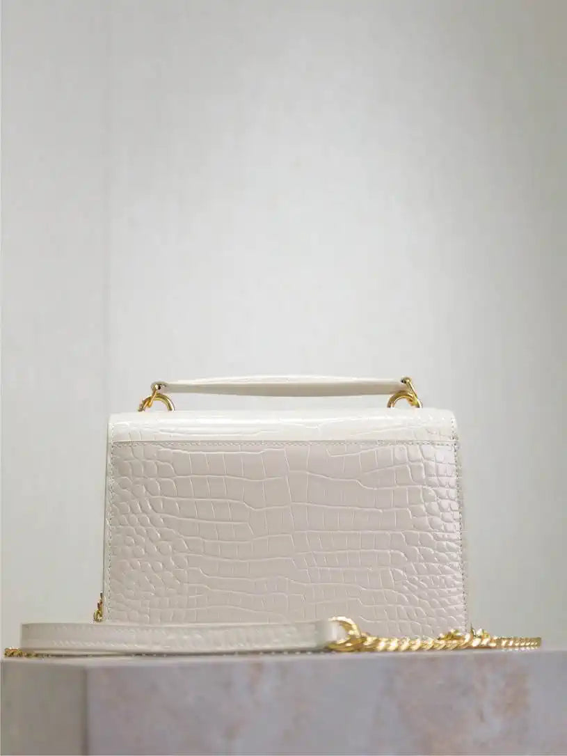 YSL 533026 Sunset chain wallet in Crocodile LEATHER White
